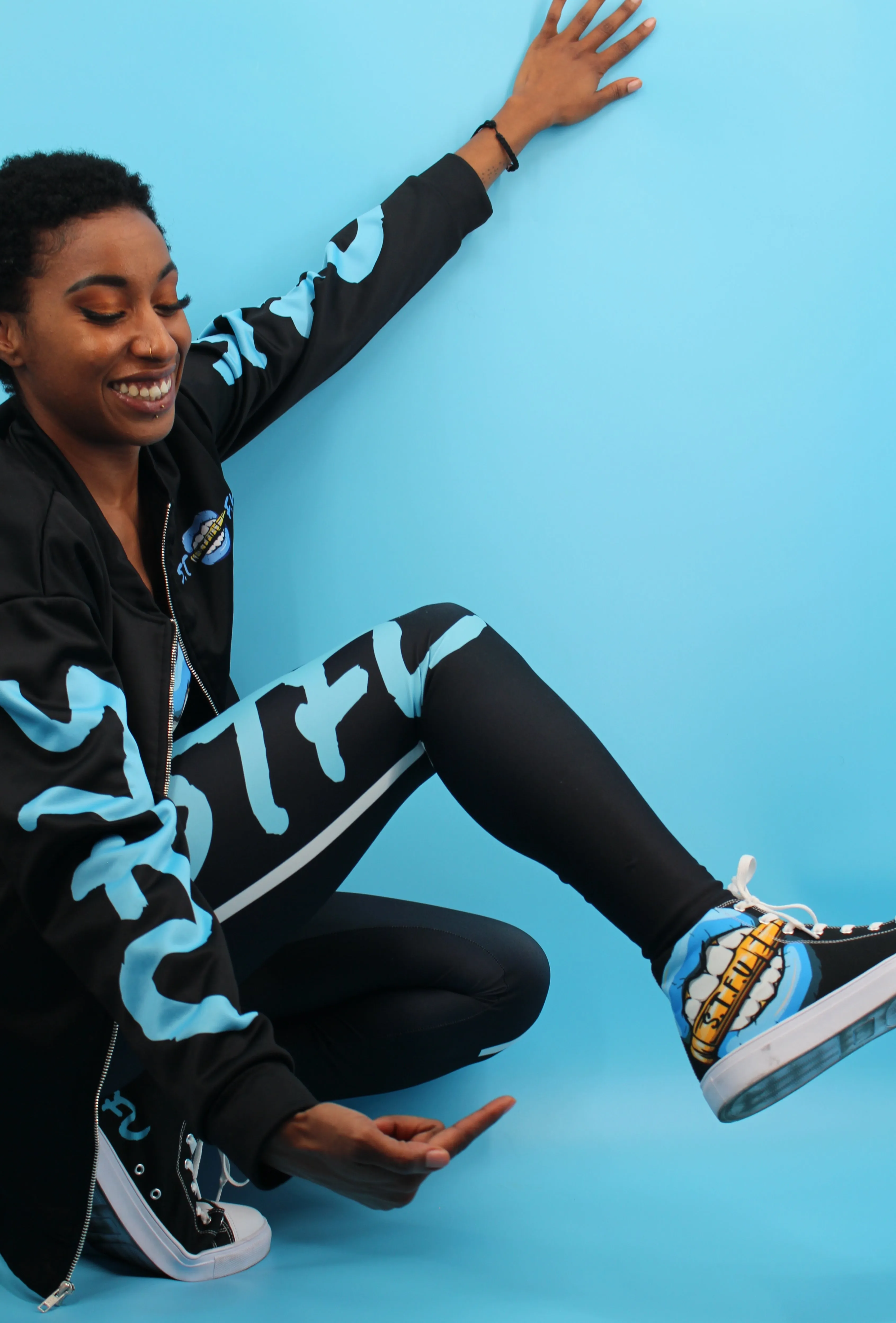 STFU Ice Blue Logo Women’s High Top Canvas Shoes