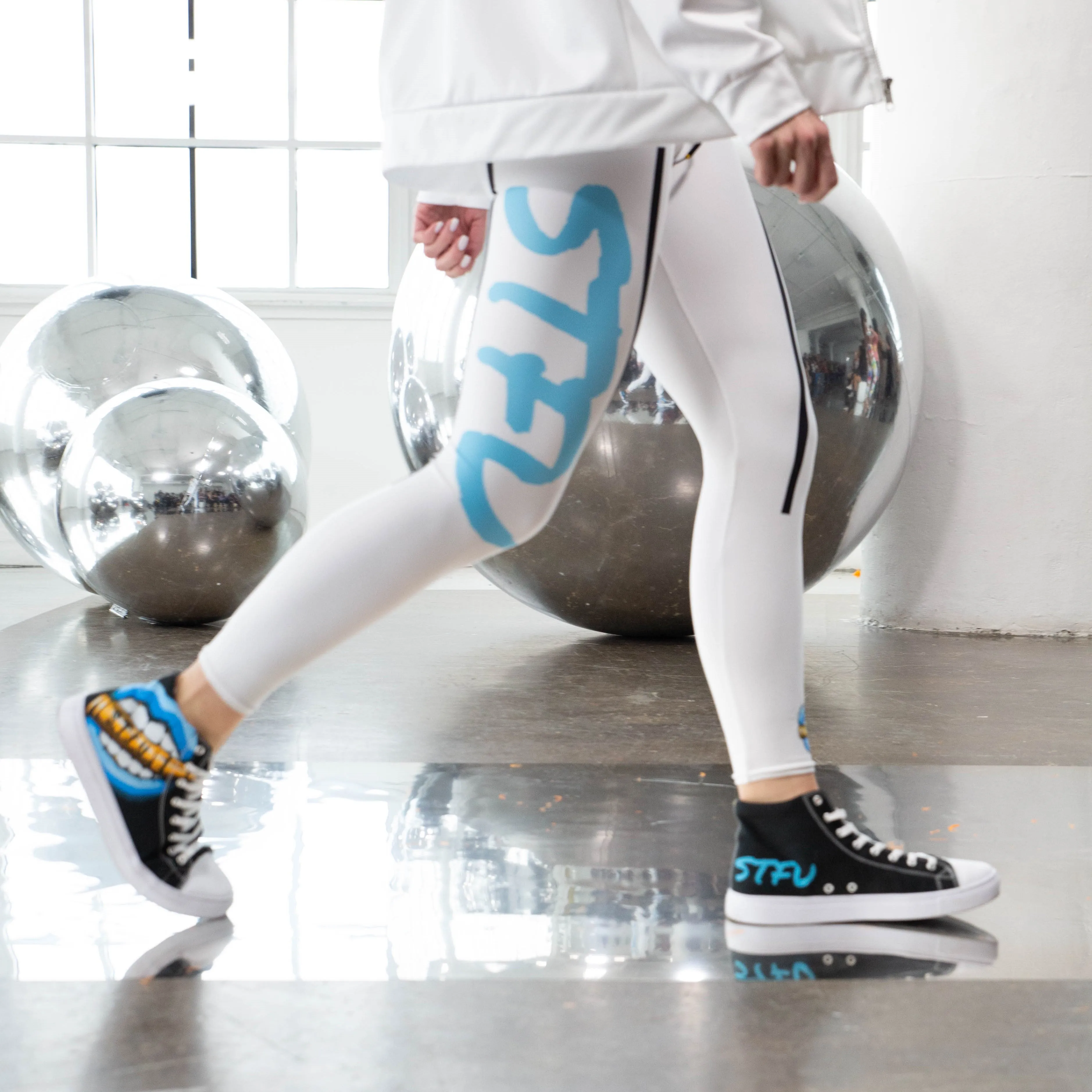 STFU Ice Blue Logo Women’s High Top Canvas Shoes