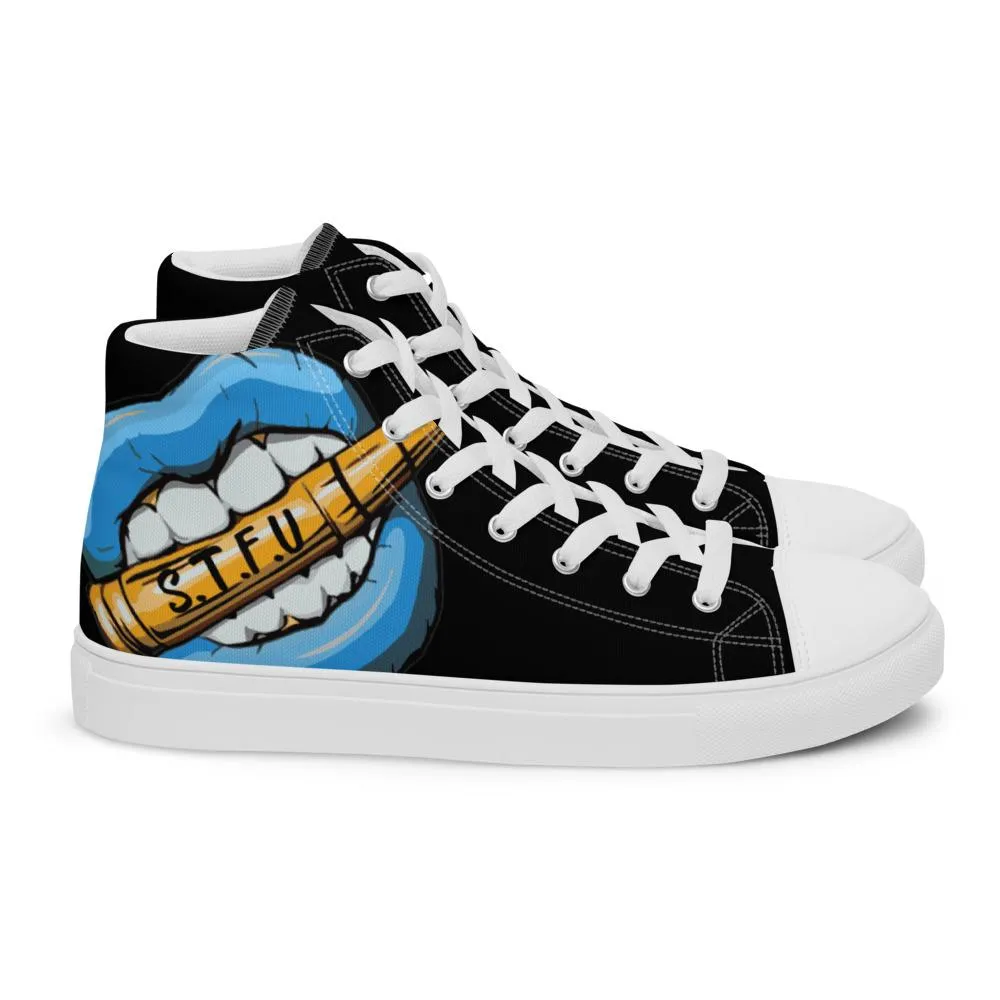 STFU Ice Blue Logo Women’s High Top Canvas Shoes