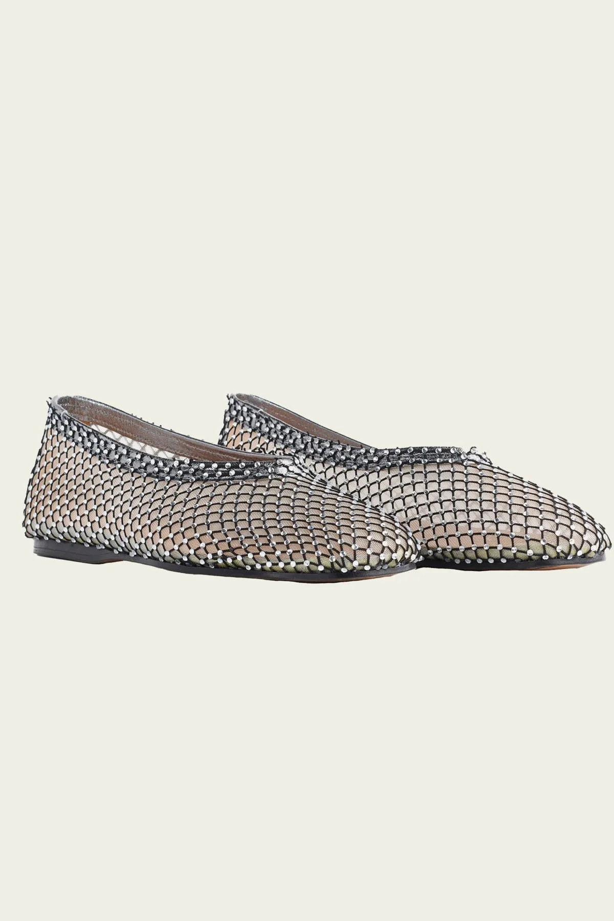 Strass Mesh Anckle Ballerina in Nero