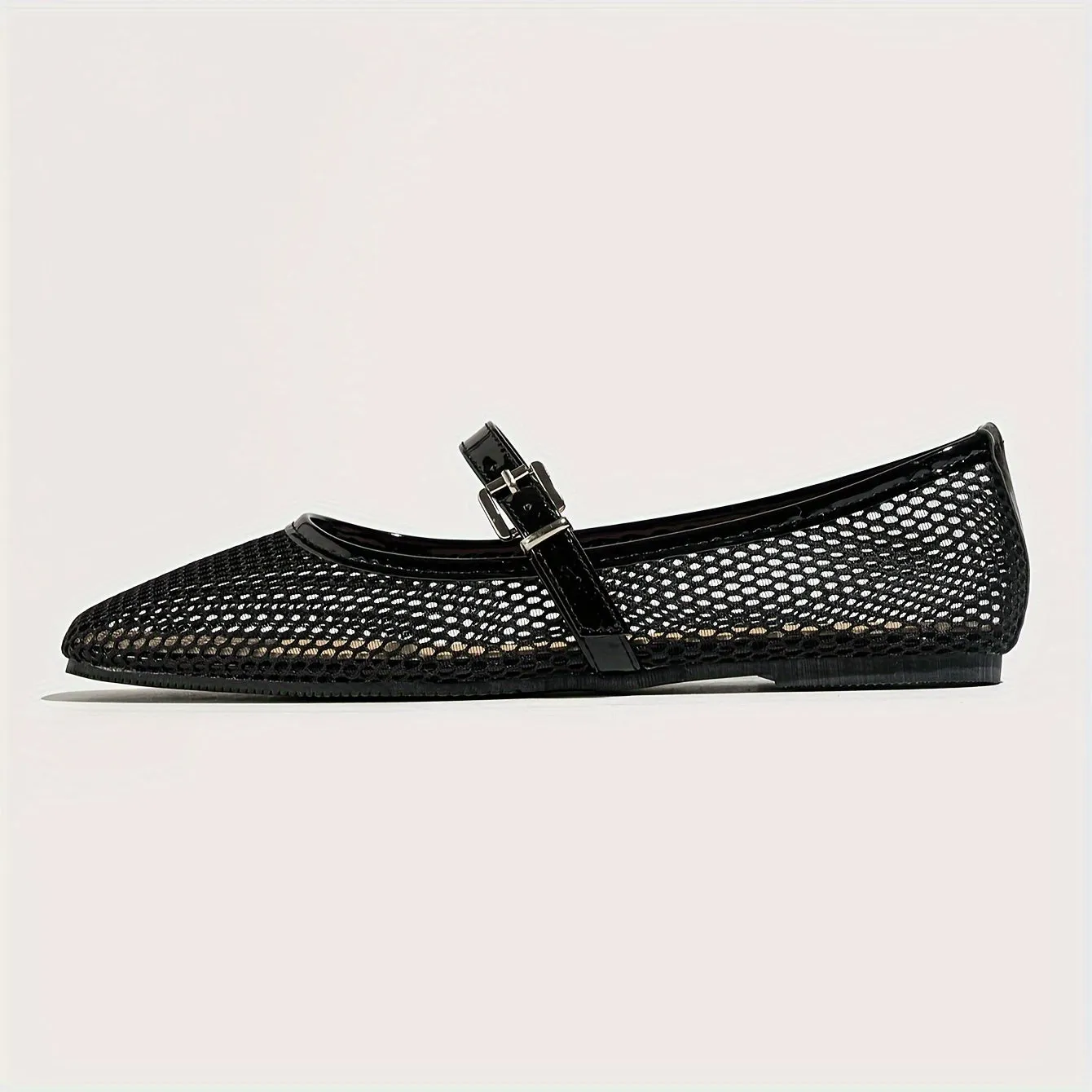Stylish Womens Breathable Mesh Square Toe Mary Jane Flats - Soft Faux Leather Upper, Comfortable TPR Sole, Slip-on Design - Perfect for Summer and All-Season Wear