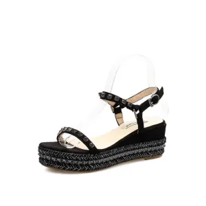 Summer Casual Glitter Wedge 6cm High Heel Sandals Bling Studded Sandals Open Toe Silver Gold Heels Bling Platform Rivets Sandals