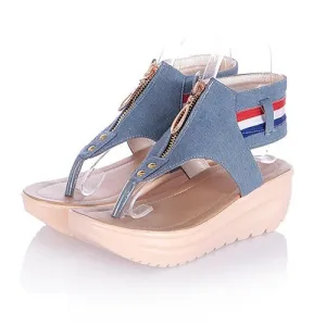 Summer Shoes High Heels Sandals Women Wedges Platform Sandals Denim Flip Flops Chaussures Femme