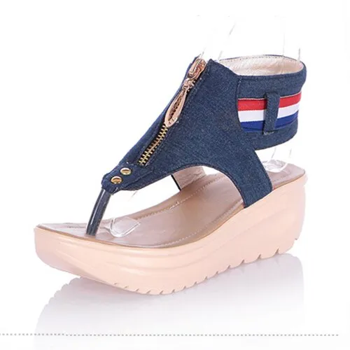 Summer Shoes High Heels Sandals Women Wedges Platform Sandals Denim Flip Flops Chaussures Femme