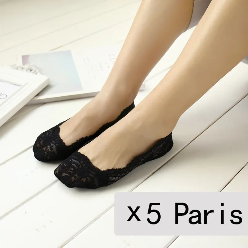 Summer Thin Socks Non-slip Lace - 5 Pairs