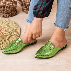 Sunata | Croco Summer Mules - Green