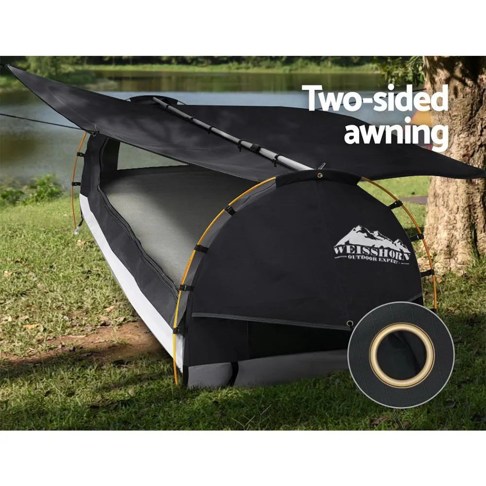 Swag King Single Camping Swags Canvas Free Standing Dome Tent Dark Grey with 7CM Mattress