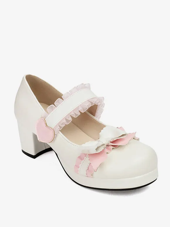 Sweet Lolita Footwear Black Bows PU Leather Chunky Heel Lolita Pumps