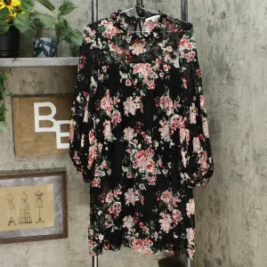 Tash   Sophie Long Sleeve Ruffle Printed Lace Dress Black Floral Medium