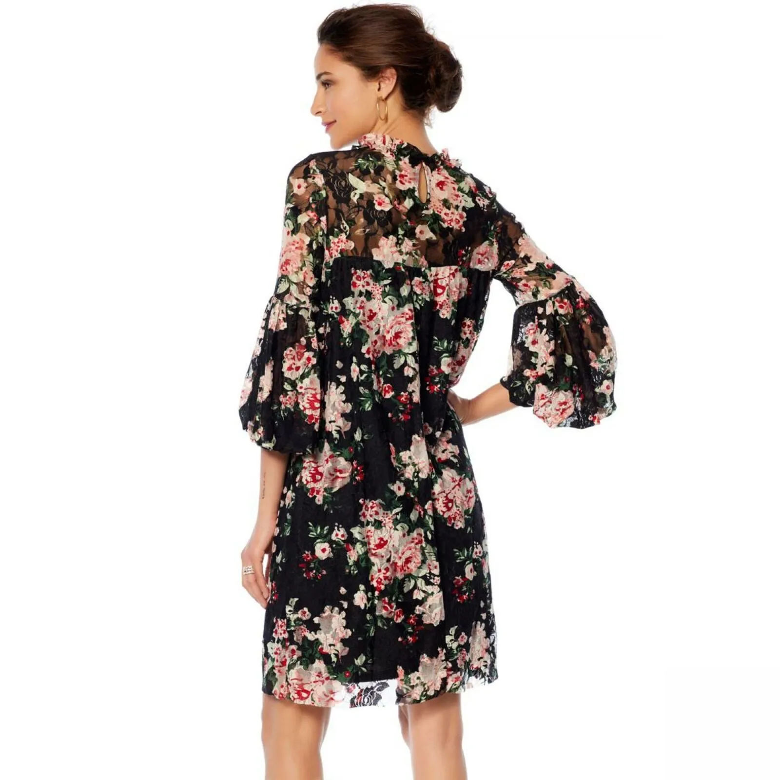 Tash   Sophie Long Sleeve Ruffle Printed Lace Dress Black Floral Medium