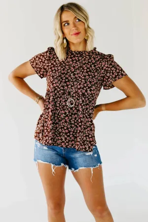 The Norah Ruffle Neck Top - Brown