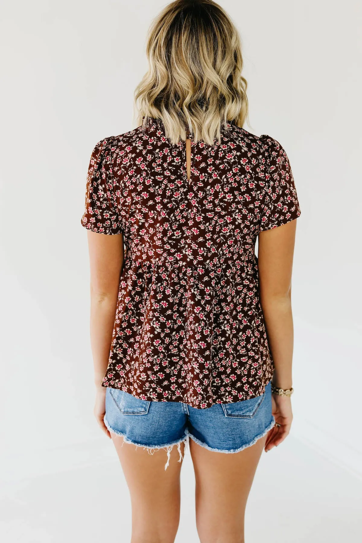 The Norah Ruffle Neck Top - Brown