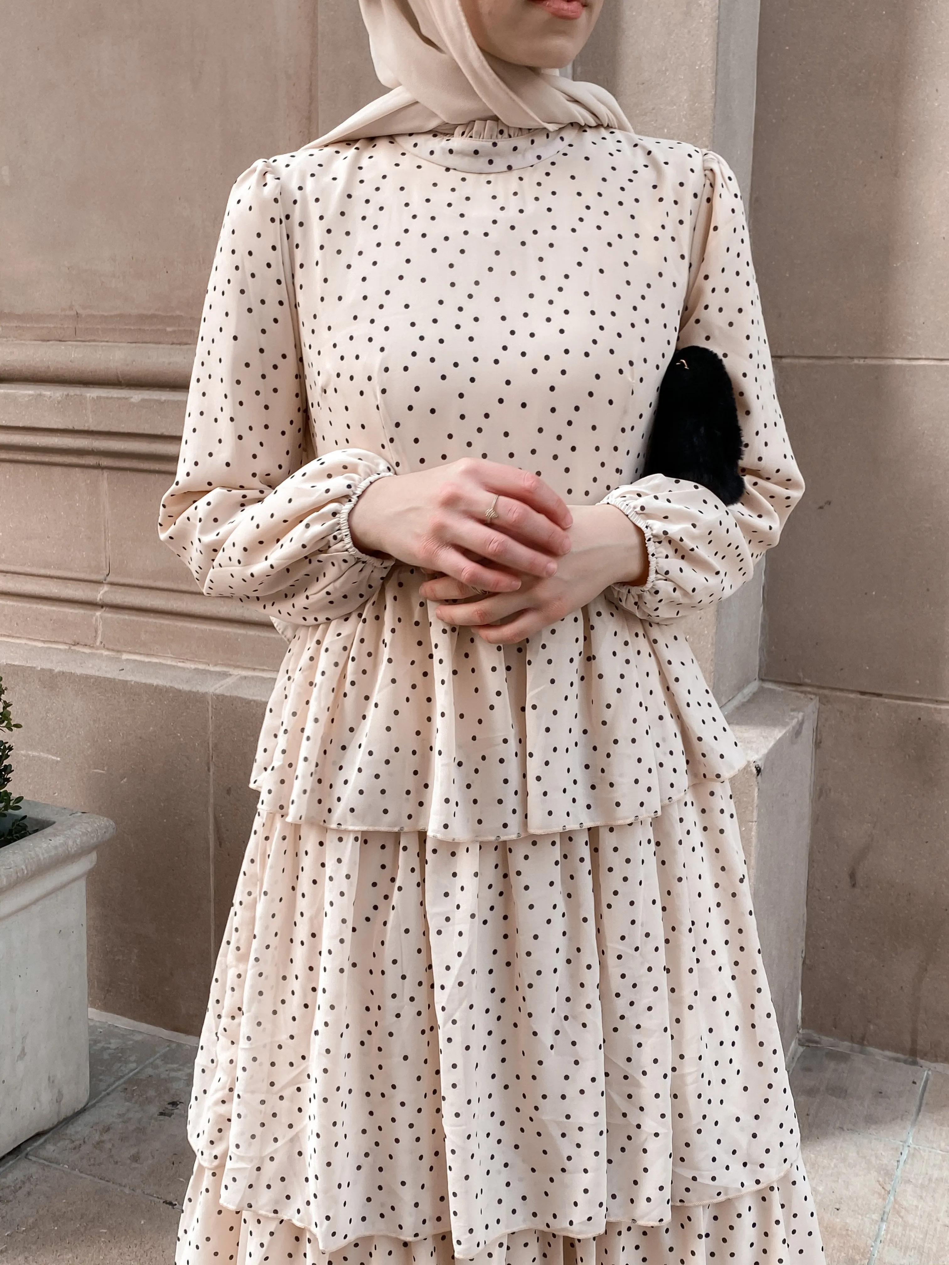 Tiered Polka Dot Maxi Dress - Sand Dunes