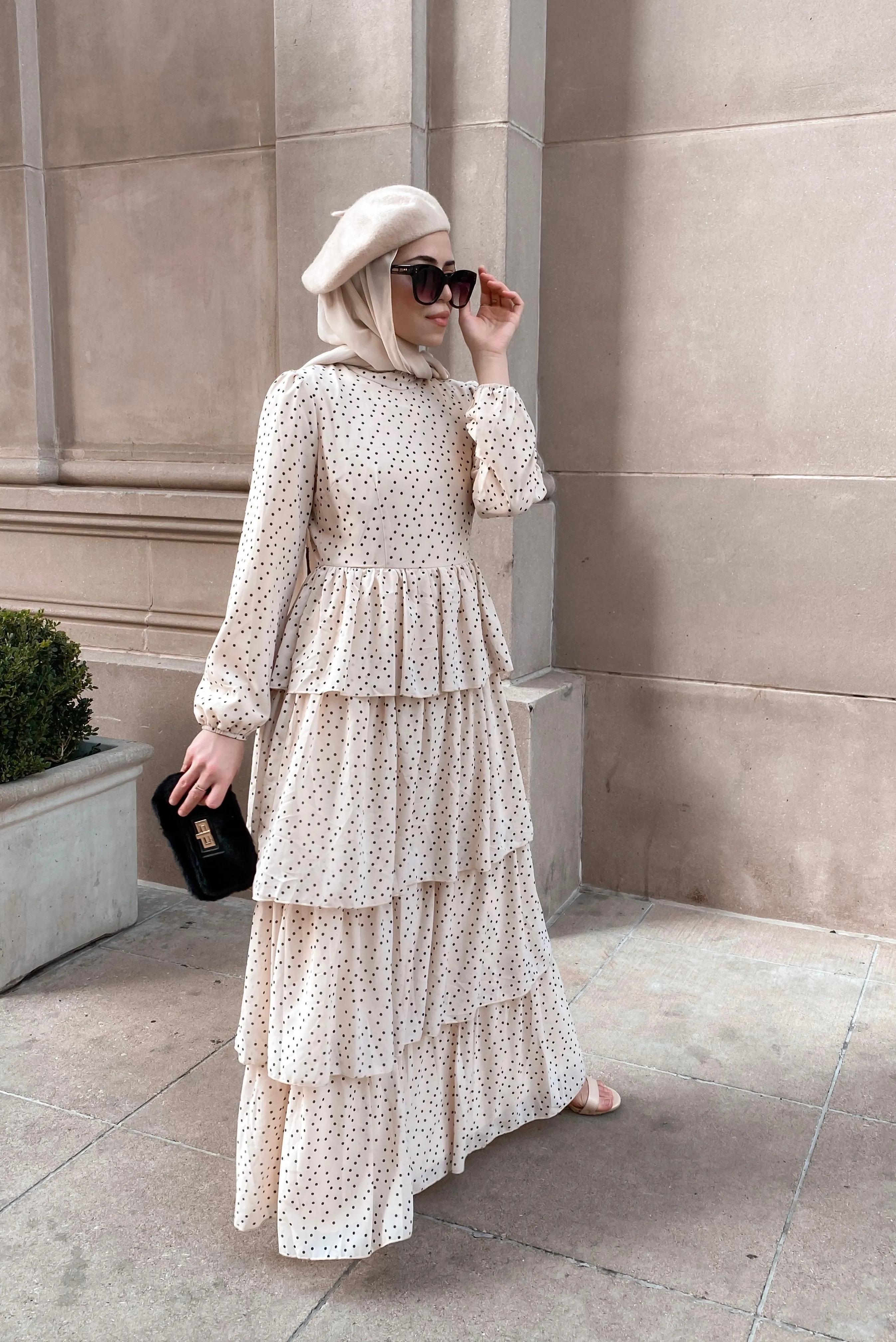 Tiered Polka Dot Maxi Dress - Sand Dunes