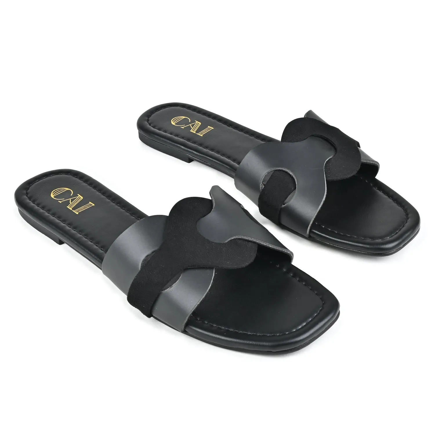 Two Tone Interlocked Black Flats