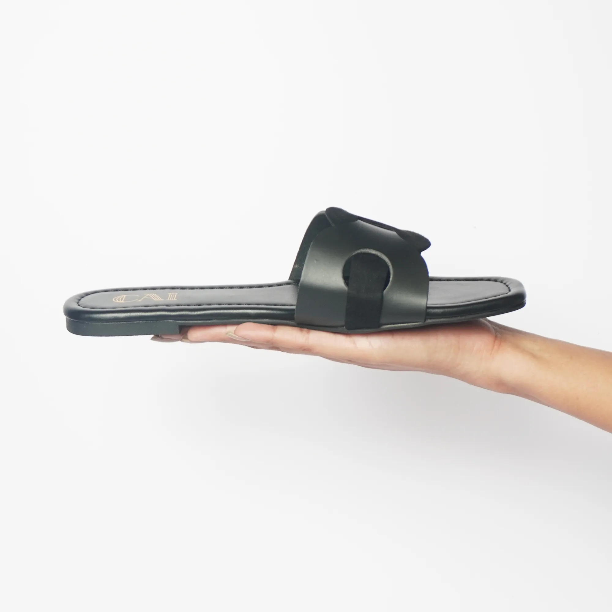 Two Tone Interlocked Black Flats