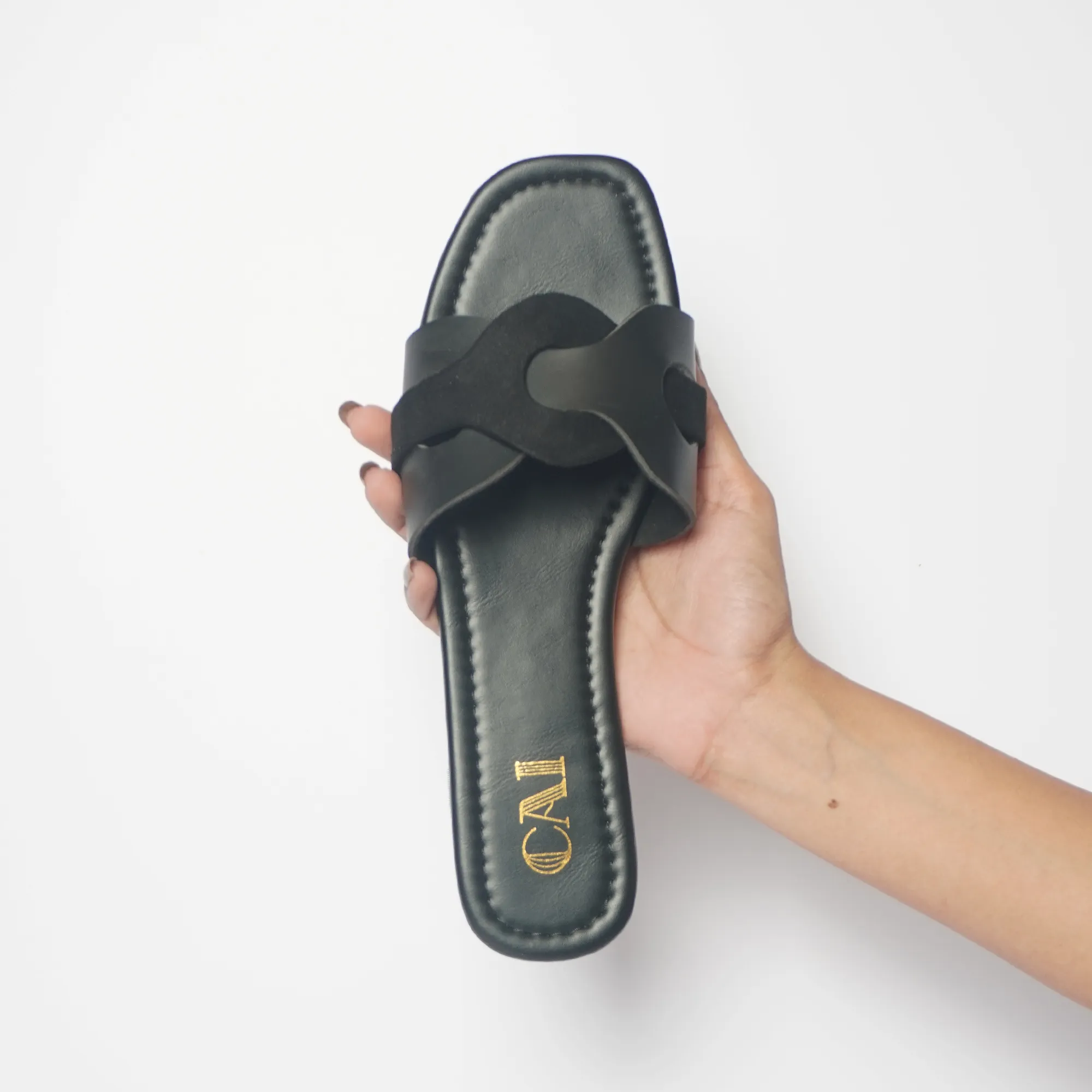 Two Tone Interlocked Black Flats
