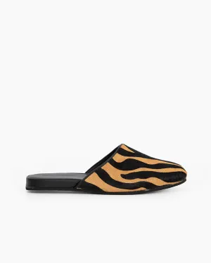 Vertical Striped Calf Hair Flat Slippers Mules