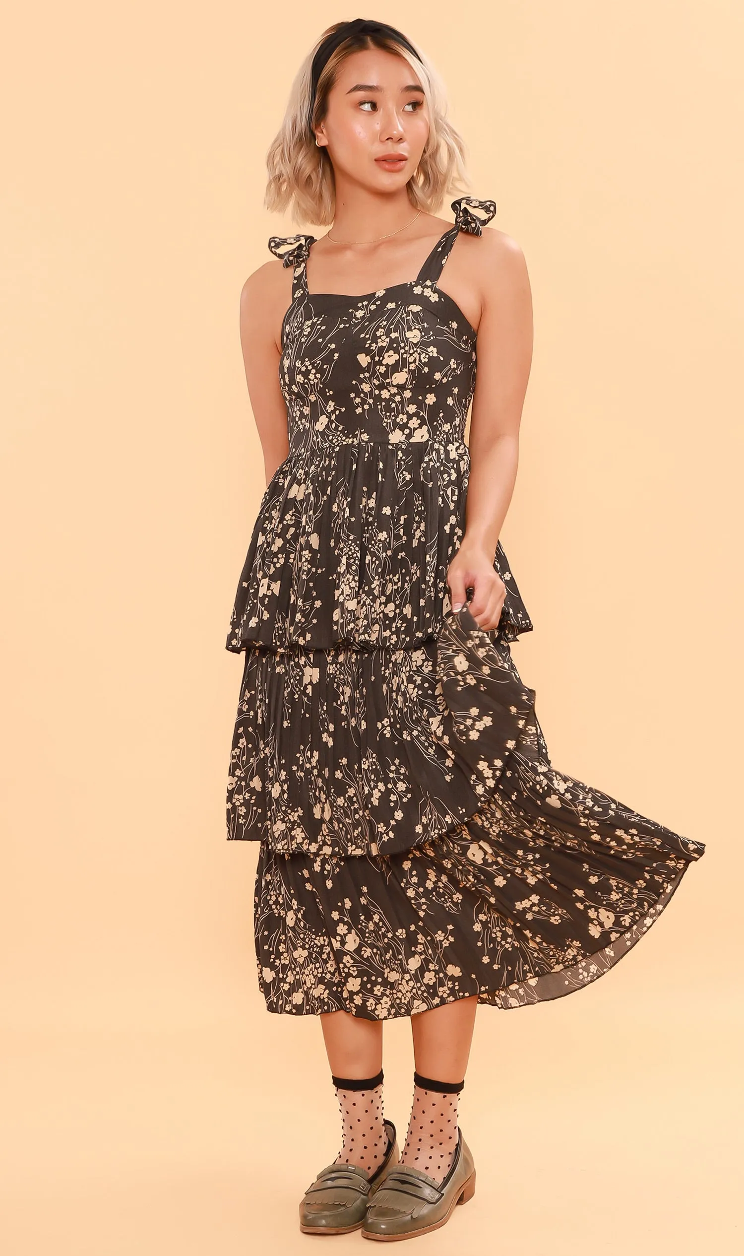 VIVIAN Tiered Dress (Charcoal)