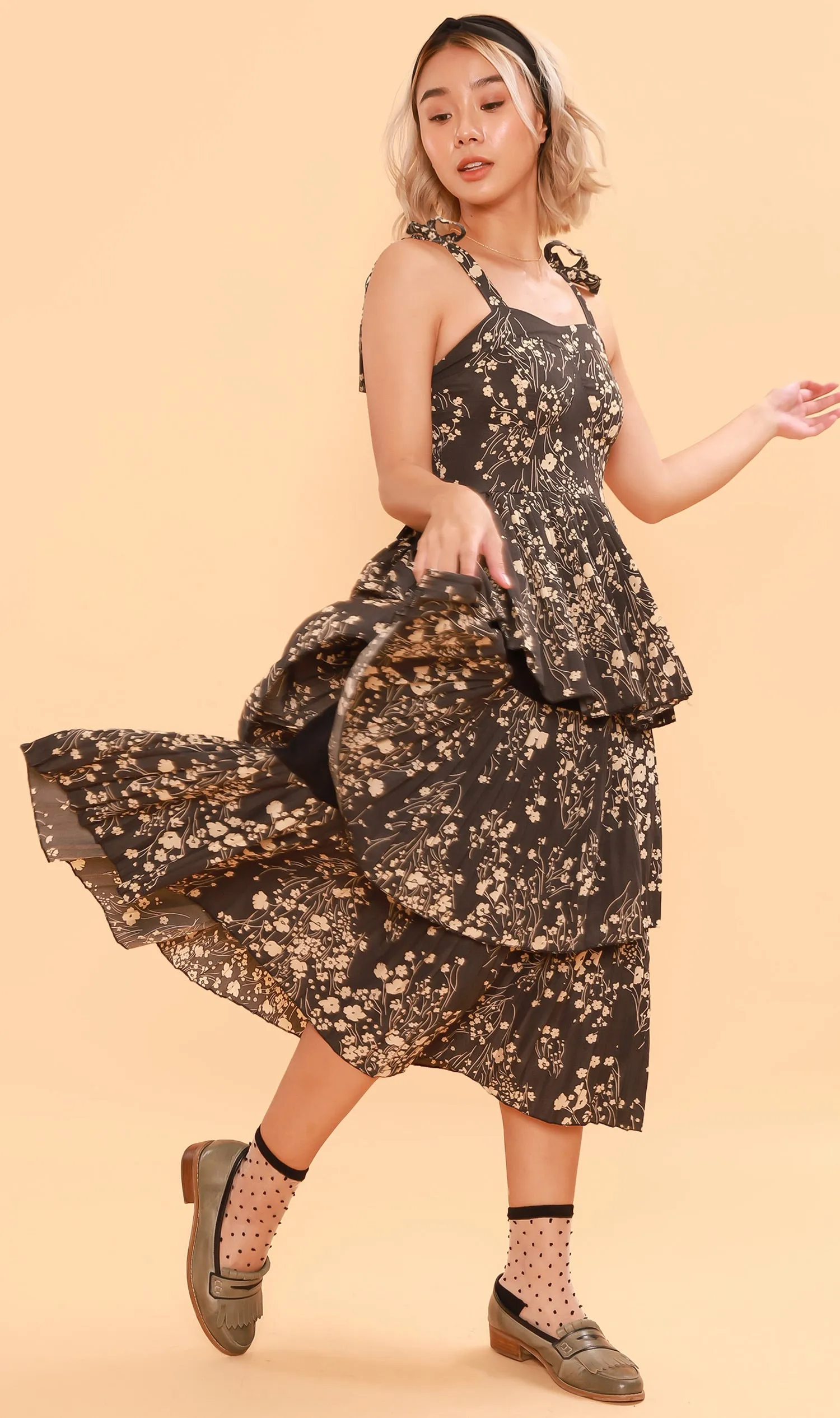 VIVIAN Tiered Dress (Charcoal)