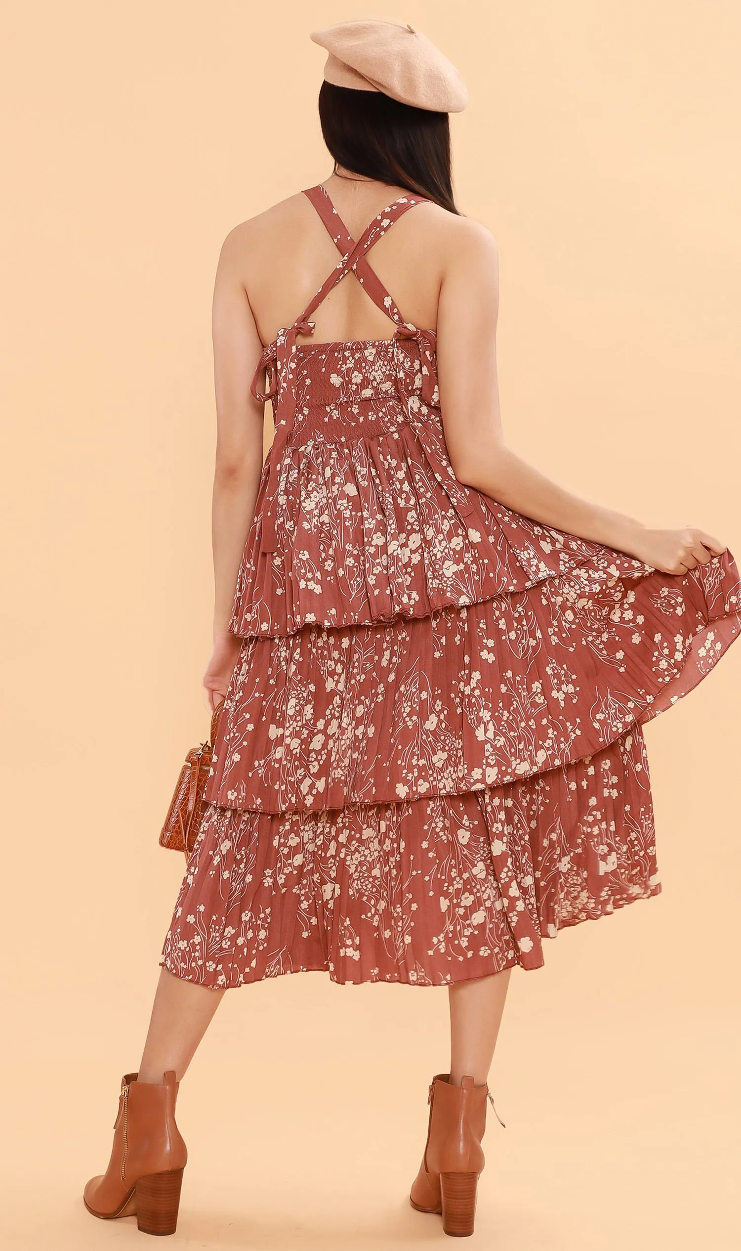 VIVIAN Tiered Dress (Old Rose)