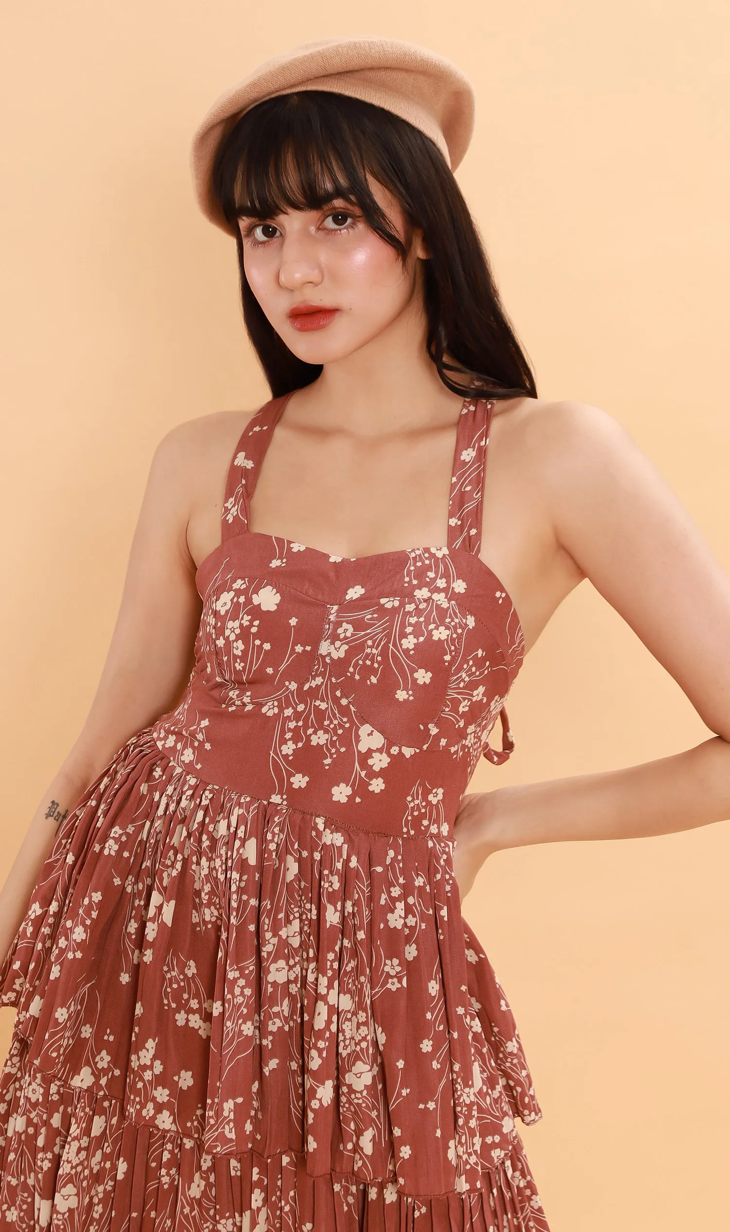VIVIAN Tiered Dress (Old Rose)