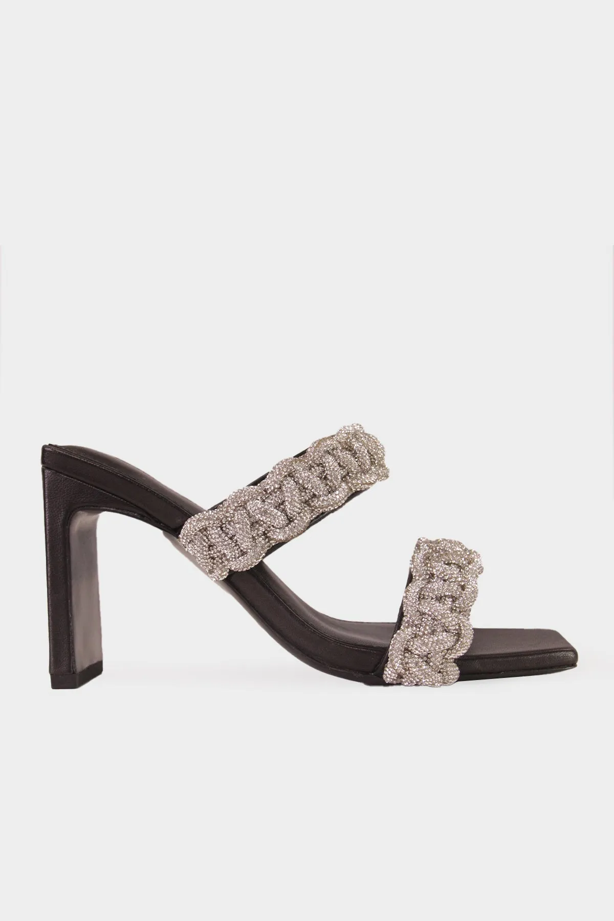 Walker Crystal Rope Sandal in Black Silver