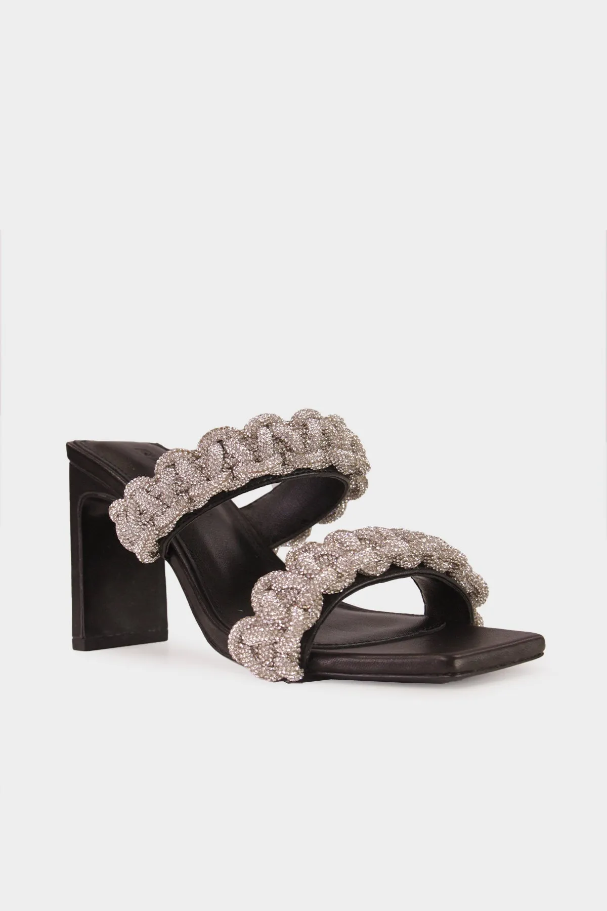 Walker Crystal Rope Sandal in Black Silver