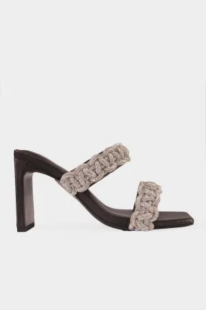 Walker Crystal Rope Sandal in Black Silver