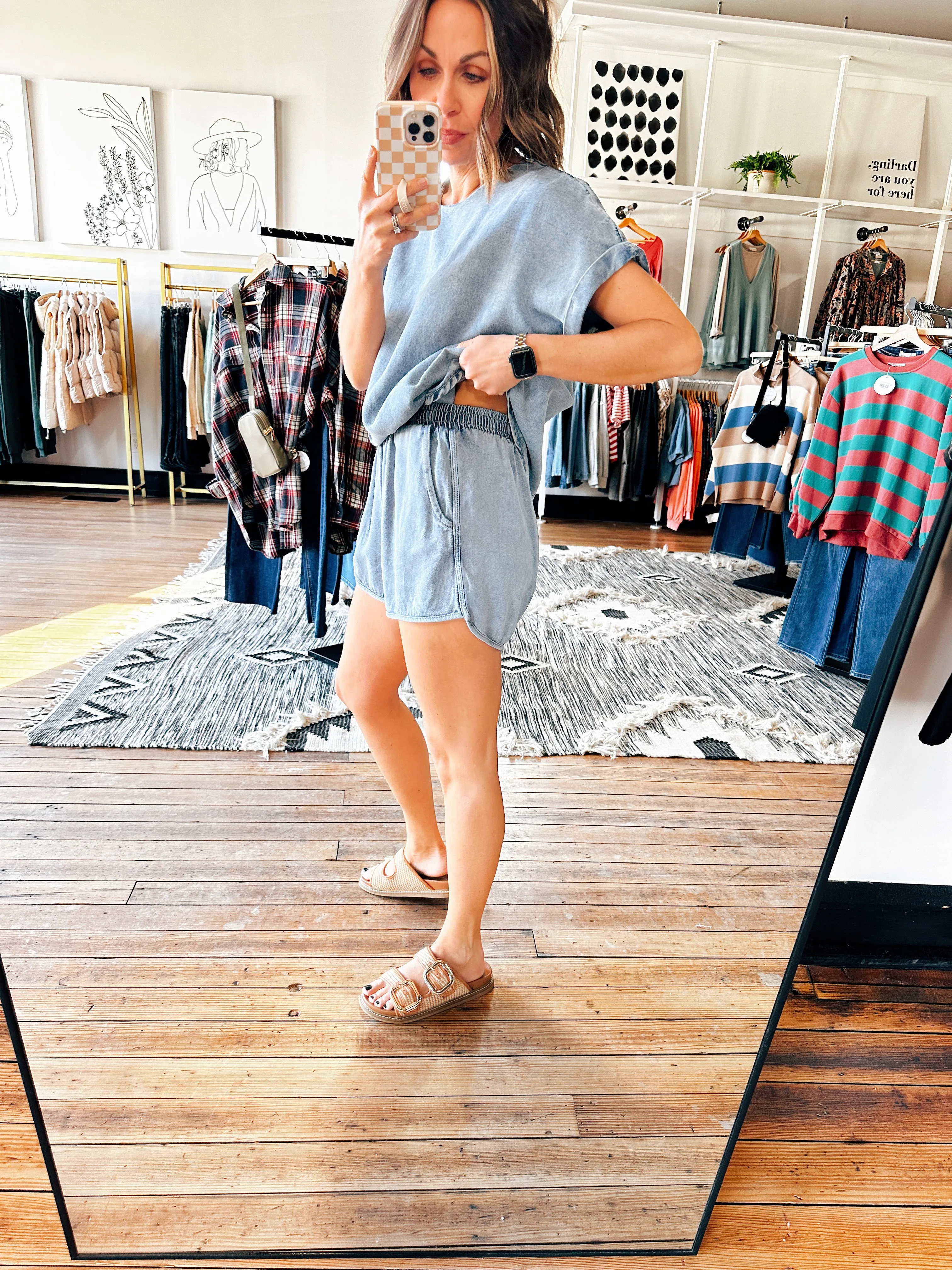 Washed Tencel Denim Shorts Set