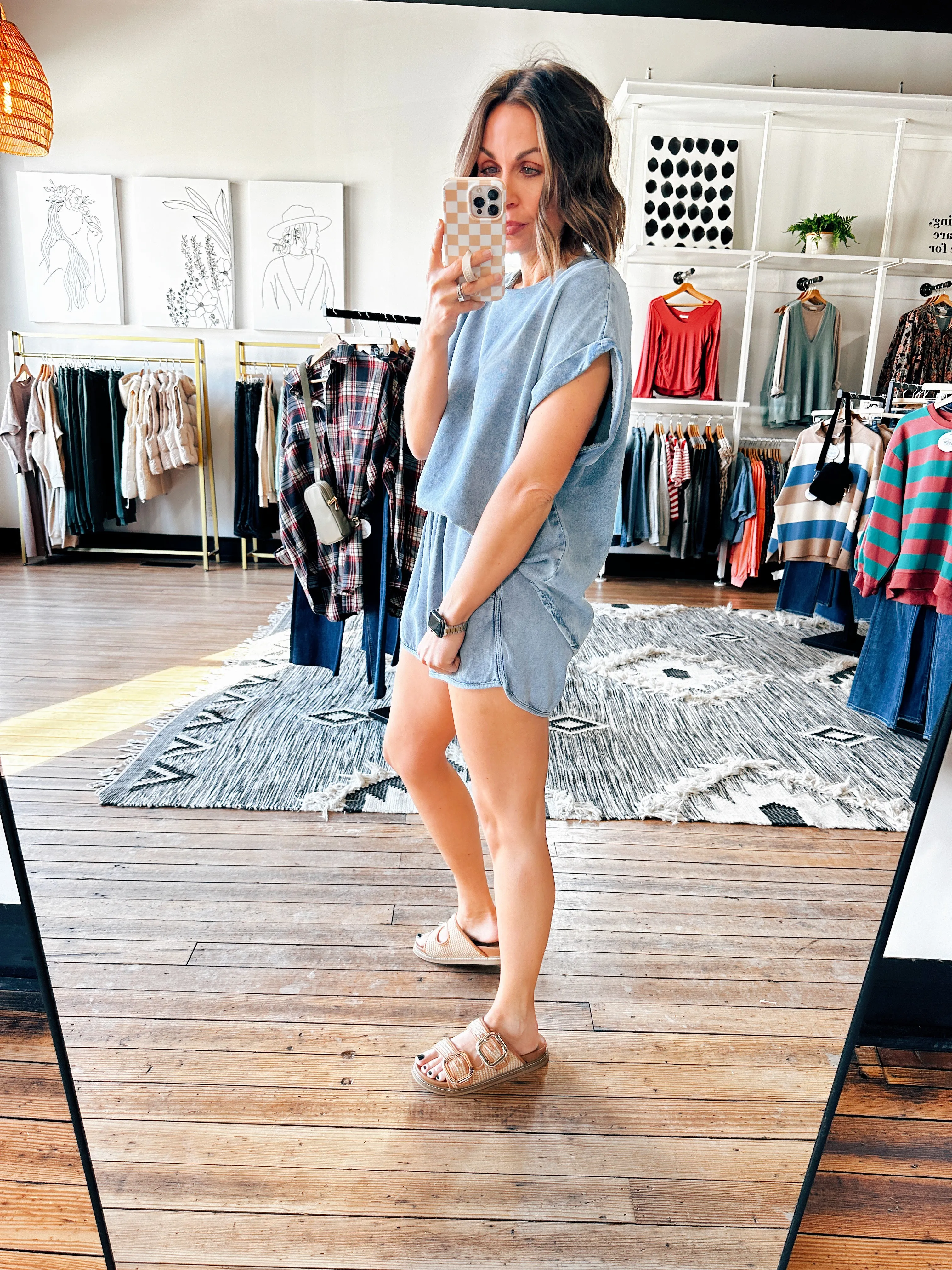 Washed Tencel Denim Shorts Set