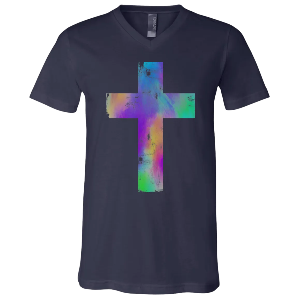 Watercolor Distressed Cross Soft V-Neck Tee – Stylish, Faithful, and Luxuriously Soft