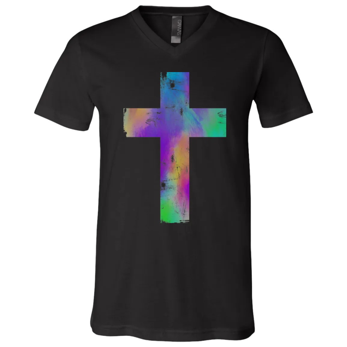 Watercolor Distressed Cross Soft V-Neck Tee – Stylish, Faithful, and Luxuriously Soft