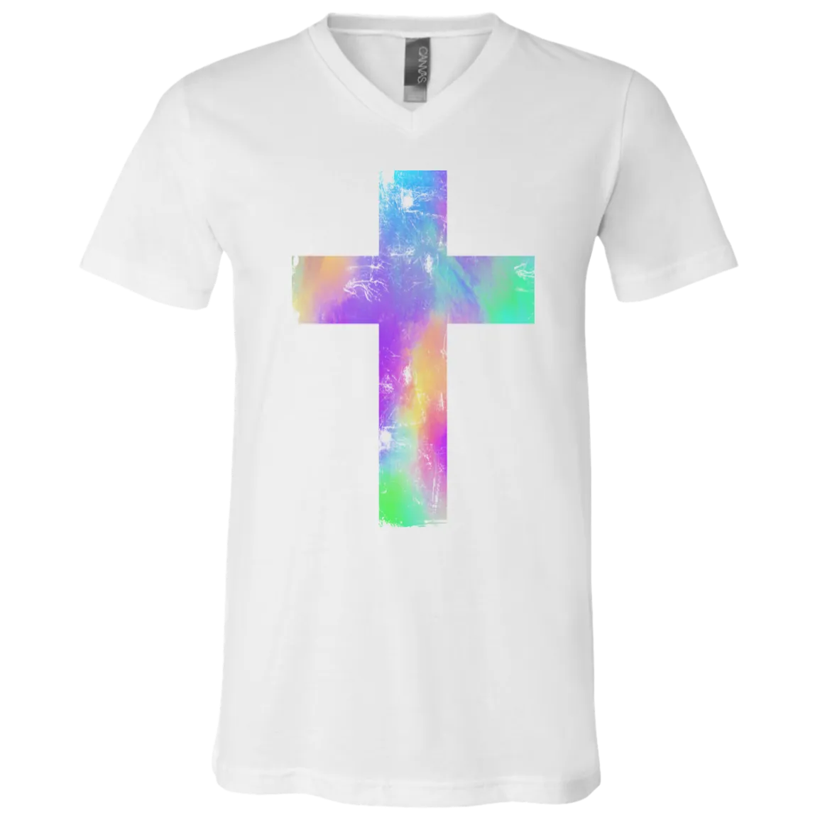 Watercolor Distressed Cross Soft V-Neck Tee – Stylish, Faithful, and Luxuriously Soft