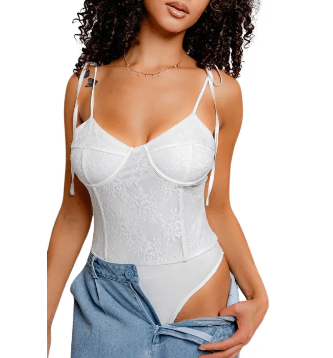White Lace Corset Bodysuit