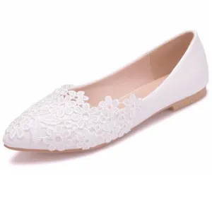 White Lace Wedding Shoes Women  Flowers Bride Shoes
