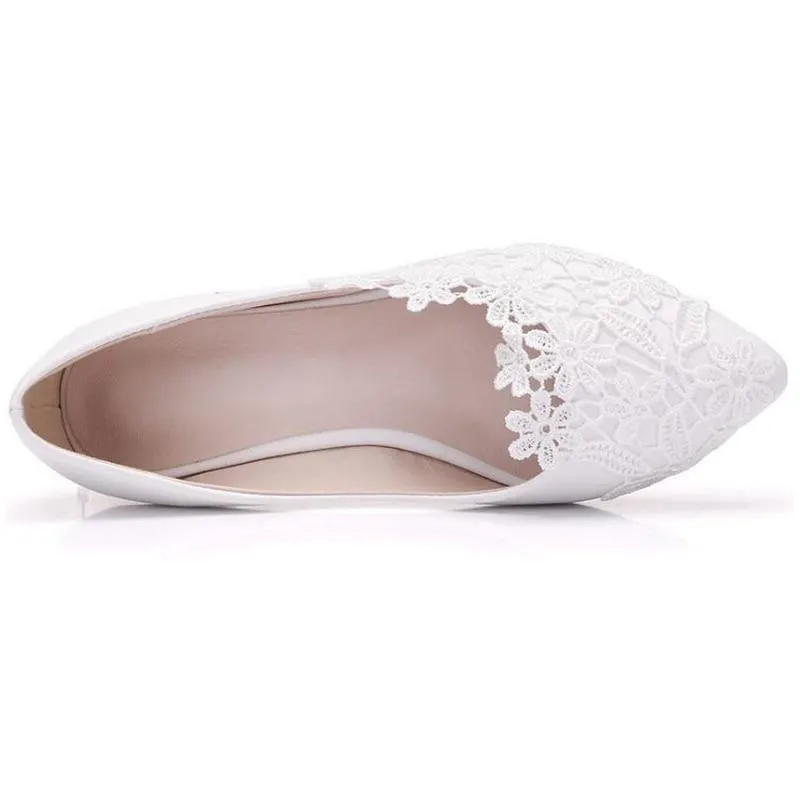 White Lace Wedding Shoes Women  Flowers Bride Shoes