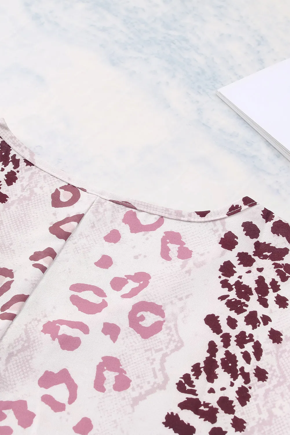 White Leopard V Neck Puffy Sleeve Dress