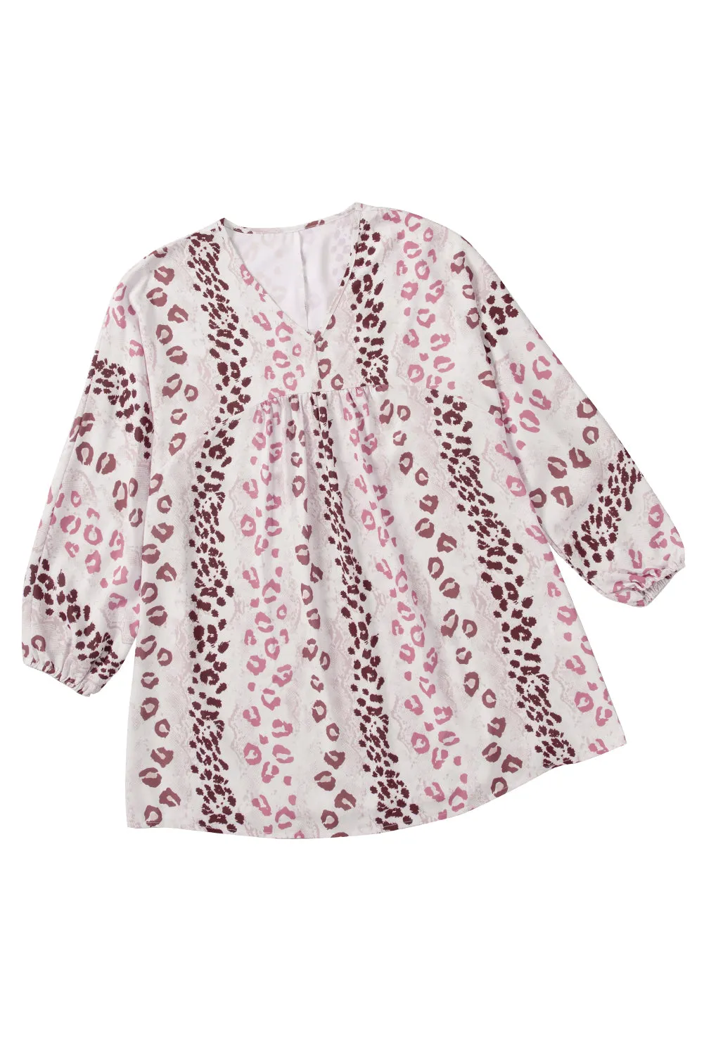 White Leopard V Neck Puffy Sleeve Dress