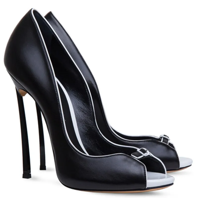Woman High Heels Stilettos Shoes Women Pumps Peep Open Toe Women Sandals 12CM PU Leather Wedding Shoes Big Size
