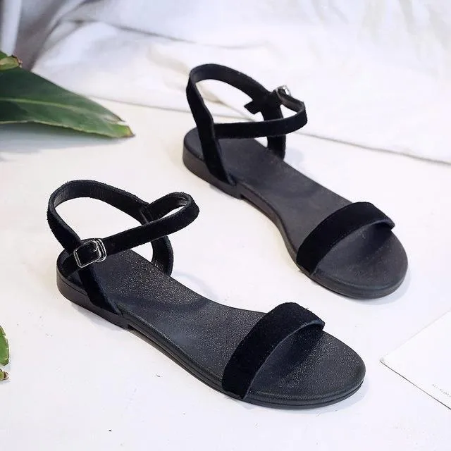 Women Flat Sandals Genuine Cow Suede  New Ladies New Flat Sandal
