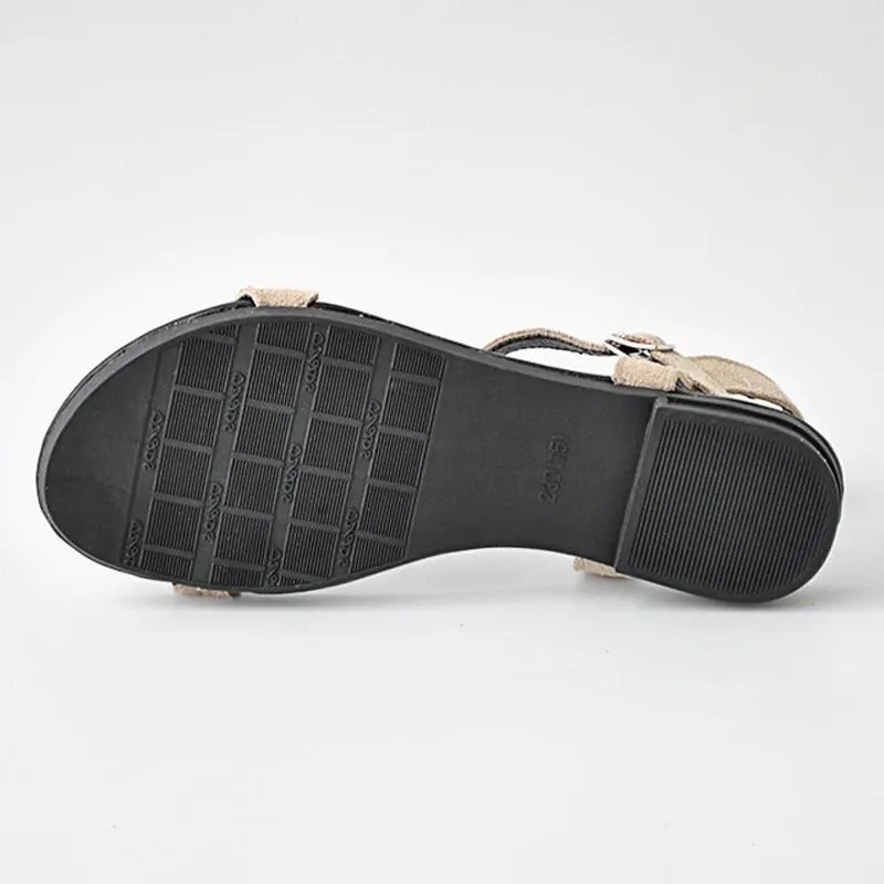 Women Flat Sandals Genuine Cow Suede  New Ladies New Flat Sandal