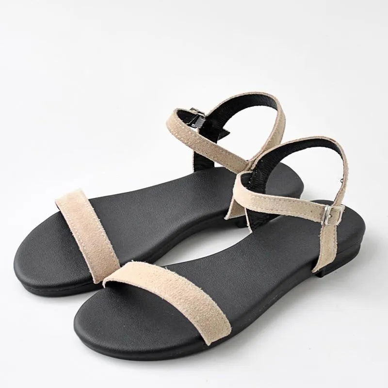 Women Flat Sandals Genuine Cow Suede  New Ladies New Flat Sandal