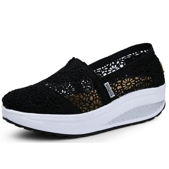 Women Loafers Soft Casual Shoes Openwork Lace Vamp Woman Creepers Slip On Flats Comfortable Women Shoes