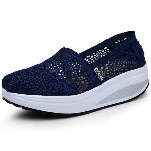 Women Loafers Soft Casual Shoes Openwork Lace Vamp Woman Creepers Slip On Flats Comfortable Women Shoes
