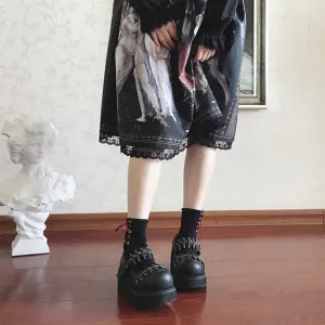 Women Shoes Gothic Vintage Female Thin Shoes Black Girl Warhead Rivet Buckle Single Shoes Harajuku Retro Women Shoes