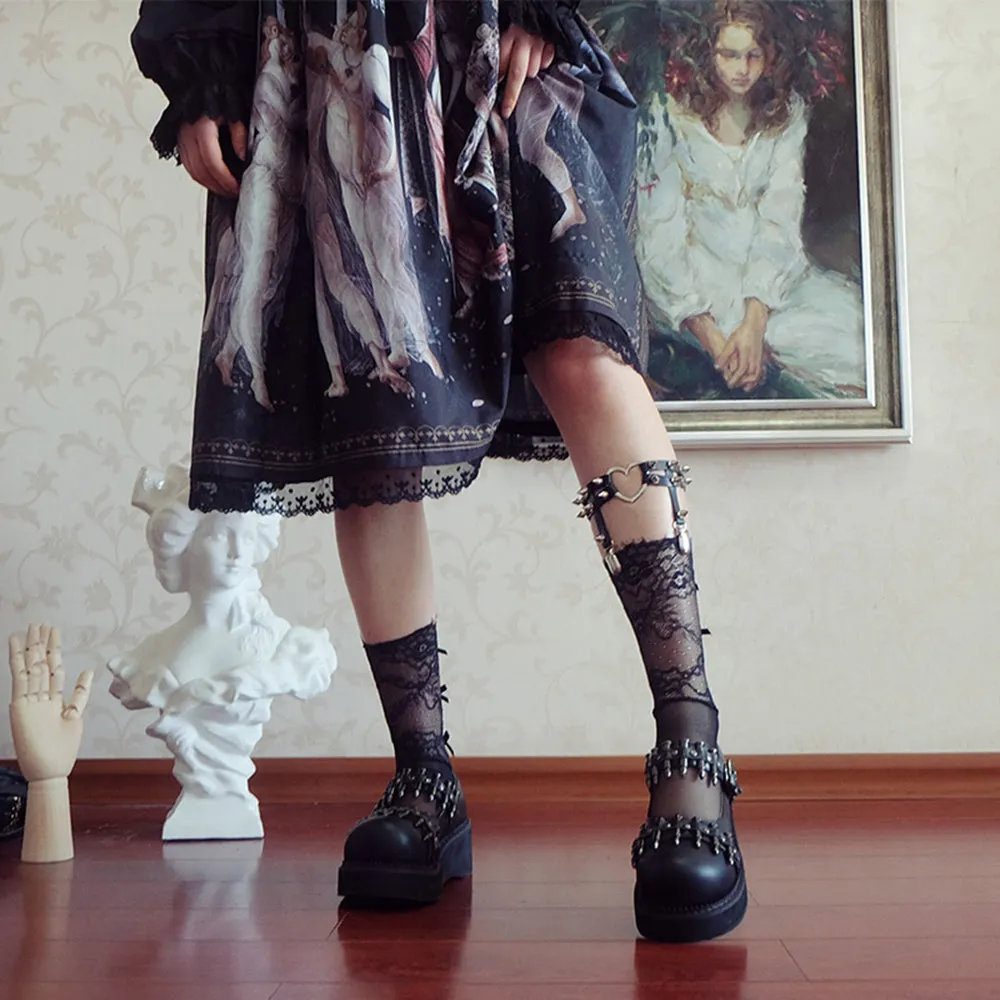 Women Shoes Gothic Vintage Female Thin Shoes Black Girl Warhead Rivet Buckle Single Shoes Harajuku Retro Women Shoes