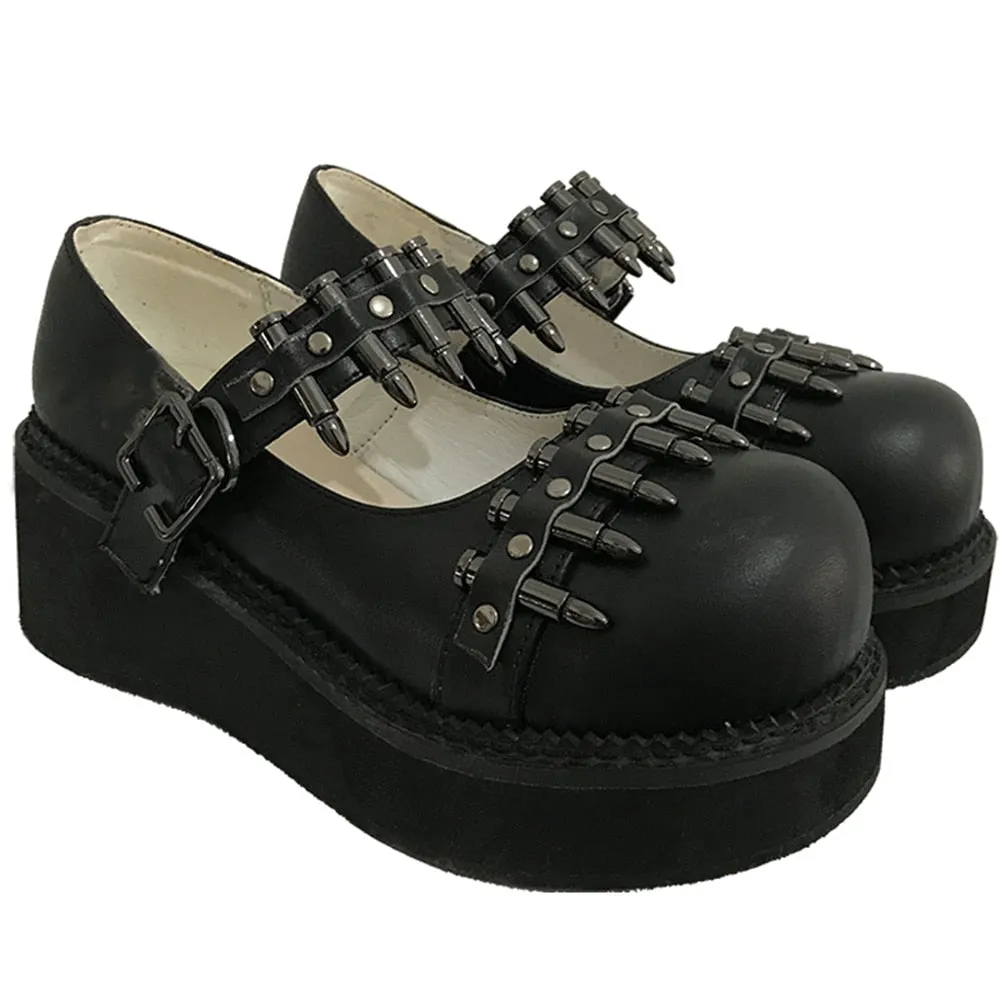 Women Shoes Gothic Vintage Female Thin Shoes Black Girl Warhead Rivet Buckle Single Shoes Harajuku Retro Women Shoes