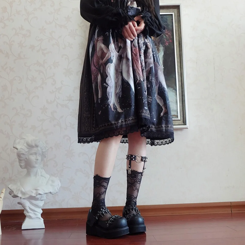 Women Shoes Gothic Vintage Female Thin Shoes Black Girl Warhead Rivet Buckle Single Shoes Harajuku Retro Women Shoes