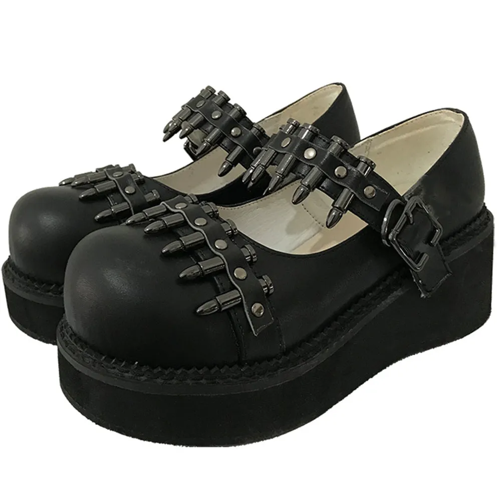 Women Shoes Gothic Vintage Female Thin Shoes Black Girl Warhead Rivet Buckle Single Shoes Harajuku Retro Women Shoes